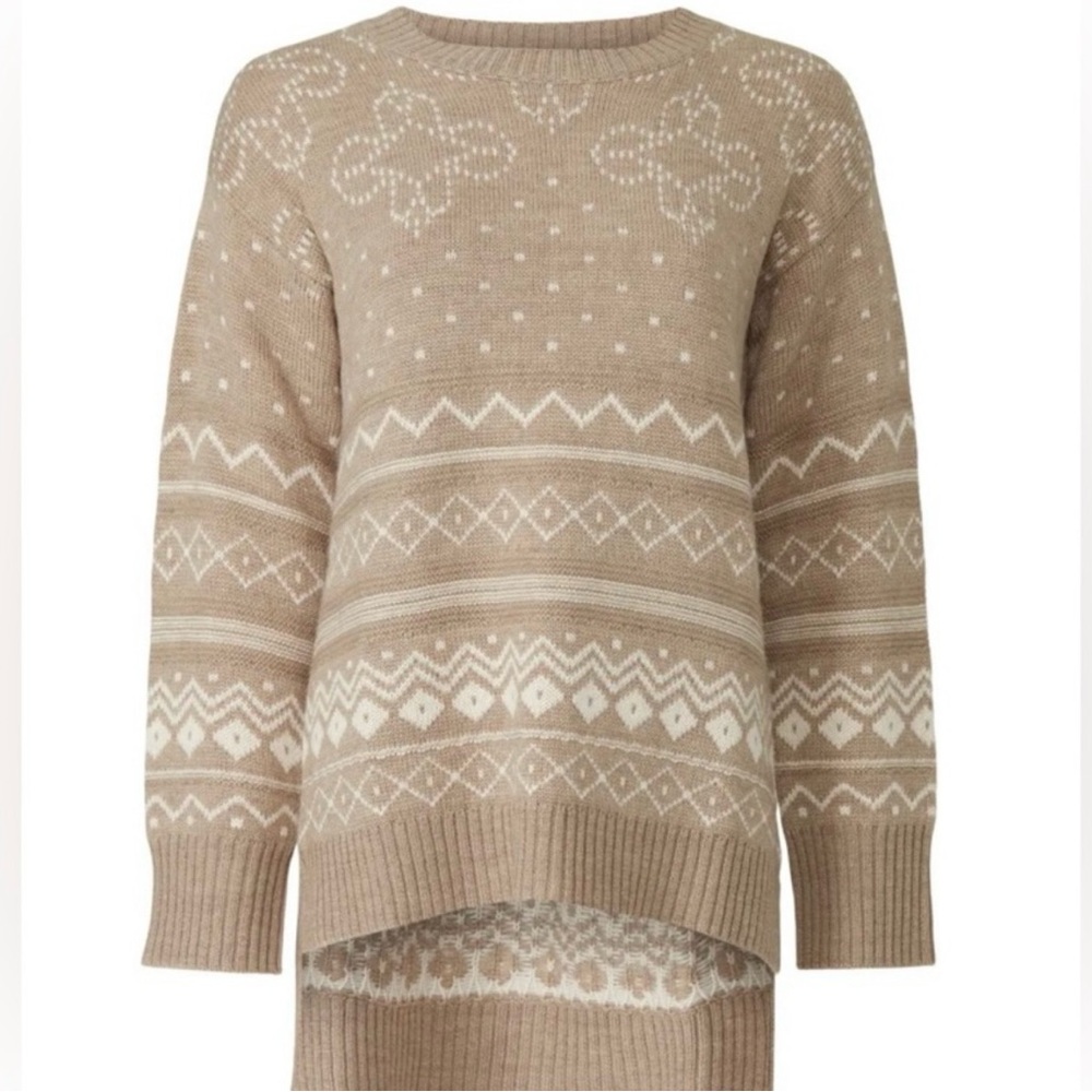Fair Isle neutral Thakoon Tan and cream longline  sweater.Size Large